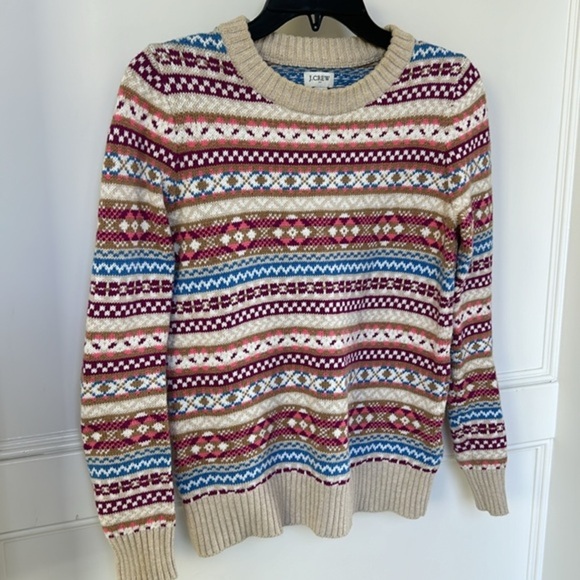 J Crew wool Fair Isle Knit Crewneck sweater size xsmall Ercu Multicolor EUC - Picture 1 of 11